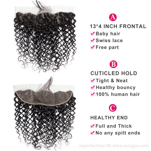 Hand Made Knot Invisible Human Hair Piece 100 Percent Indian Virgin Hair Material Deep Wave  Lace Frontal